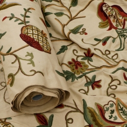 Kashmir Watlab Hand Embroidered Cotton Crewel Fabric